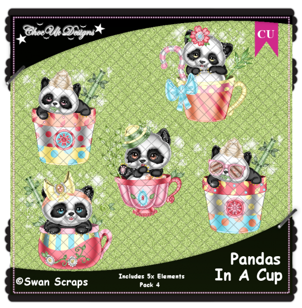 Pandas In A Cup Elements CU/PU Pack 4 - Click Image to Close