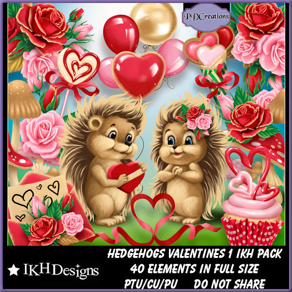 Hedgehogs Valentines 1 IKH Pack - Click Image to Close