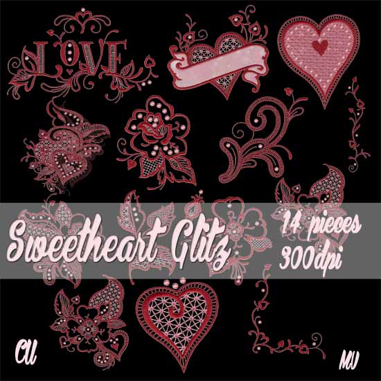 Sweetheart Glitz element pack - Click Image to Close