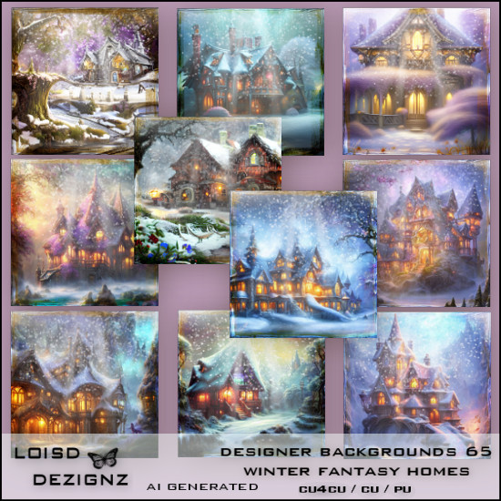 Designer Backgrounds 65 - Winter Fantasy Houses - cu4cu/cu/pu - Click Image to Close