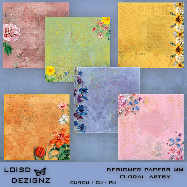 Designer Papers/Backgrounds 38 - Floral Artsy - cu4cu/cu/pu - Click Image to Close