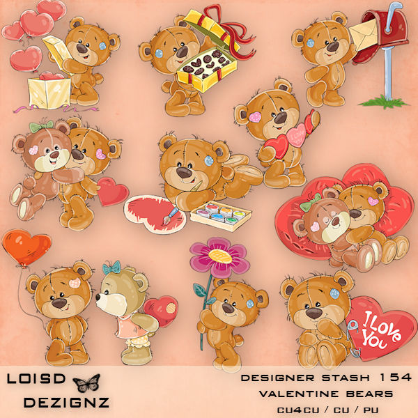 Designer Stash 154 - Valentine Bears - cu4cu/cu/pu - Click Image to Close