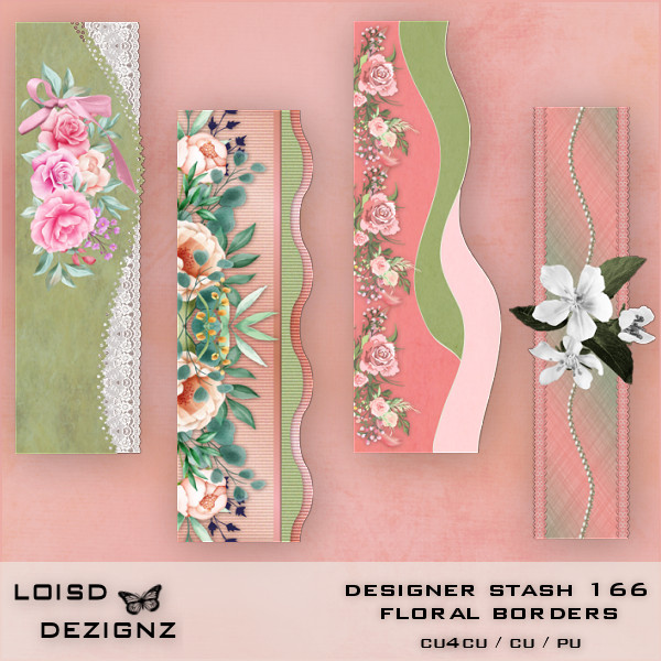 Designer Stash 166 - Floral Borders - cu4cu/cu/pu - Click Image to Close