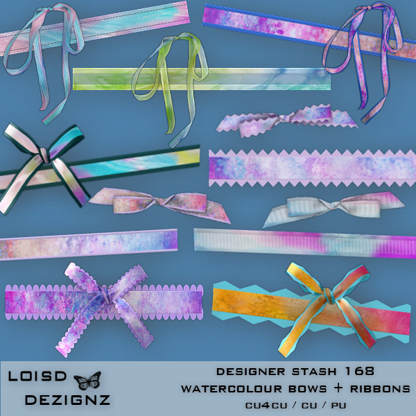 Designer Stash 168 - Watercolour Bows & Ribbons - cu4cu/cu/pu - Click Image to Close