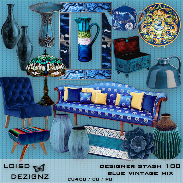 Designer Stash 188 - Blue Vintage Mix - cu4cu/cu/pu - Click Image to Close