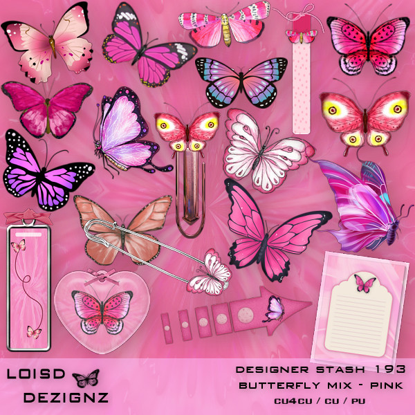 Designer Stash 193 - Butterfly Mix - Pink - cu4cu/cu/pu - Click Image to Close