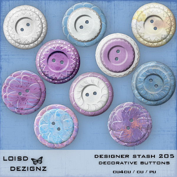 Designer Stash 205 - Decorative Buttons - cu4cu/cu/pu - Click Image to Close