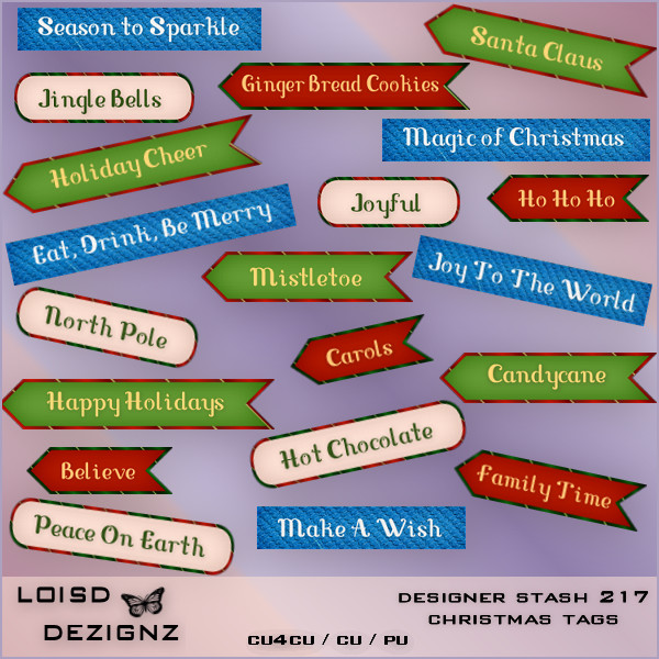 Designer Stash 217 - Christmas Tags - cu4cu/cu/pu - Click Image to Close