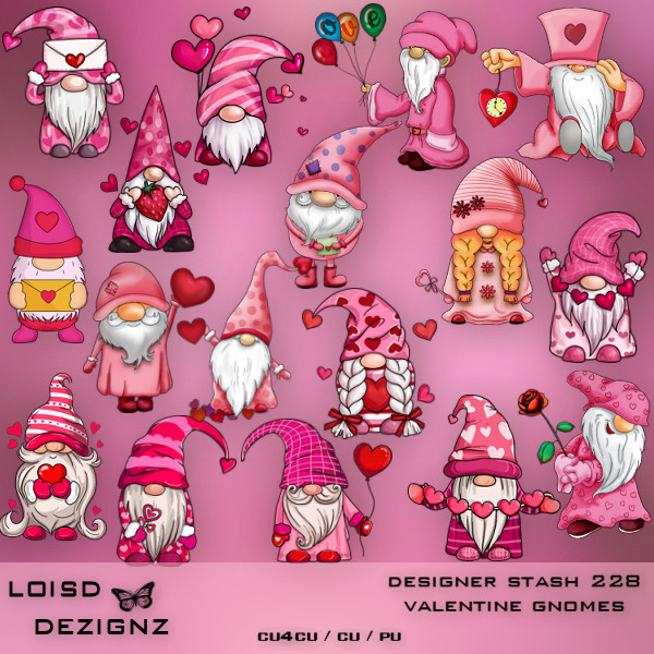 Designer Stash 228 - Valentine Gnomes - cu4cu/cu/pu - Click Image to Close