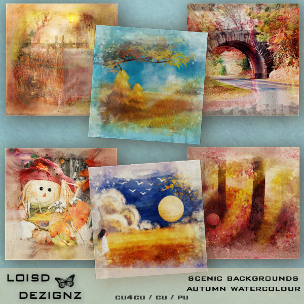 Scenic Backgrounds - Autumn Watercolour - cu4cu/cu/pu - Click Image to Close